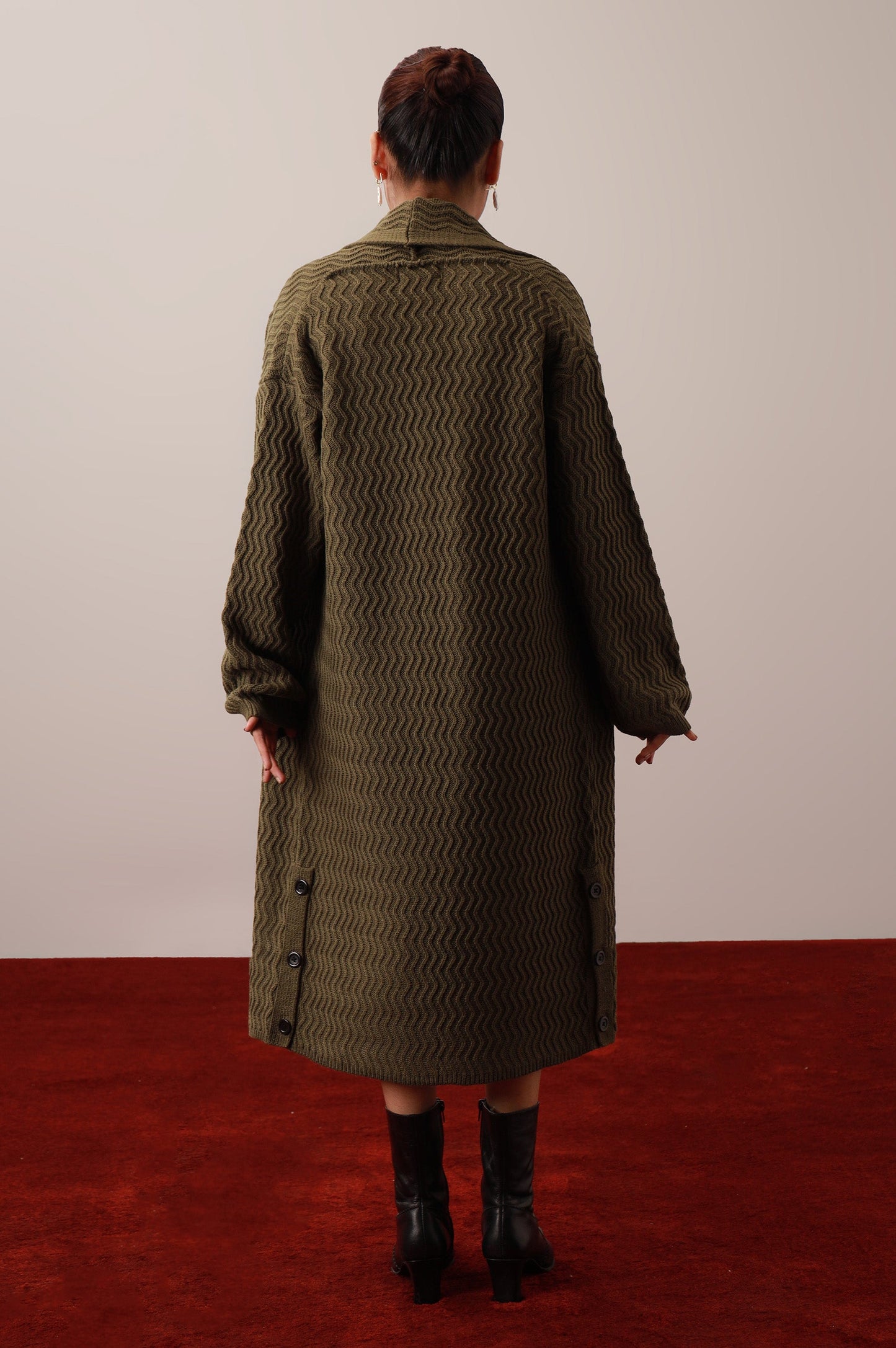 Long Front Open Cardigan - Green