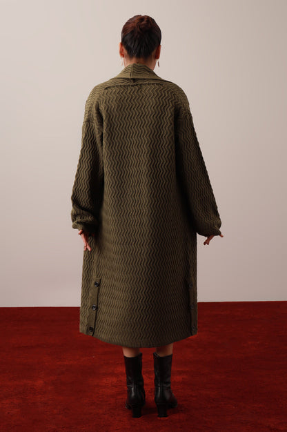 Long Front Open Cardigan - Green
