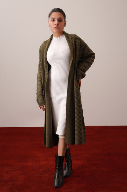 Long Front Open Cardigan - Green