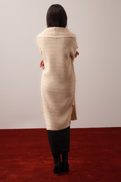 Long Front Open Cardigan - Beige