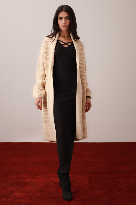 Long Front Open Cardigan - Beige