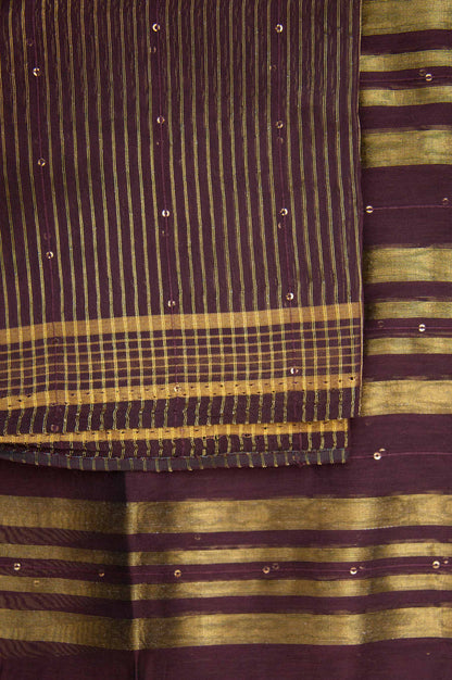 Printed Woven Zari Gold Dupatta - purple