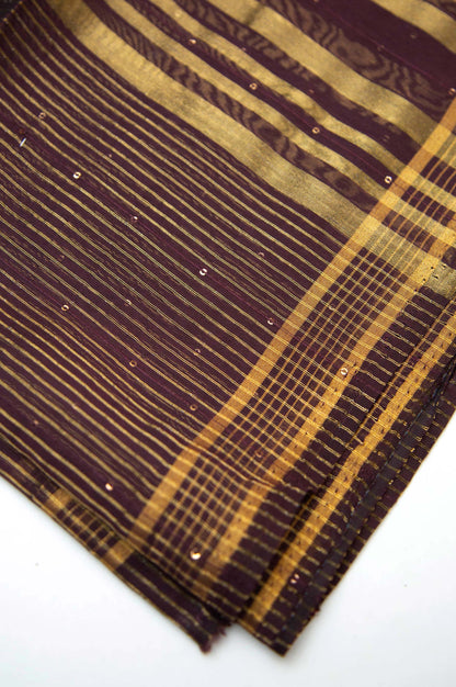 Printed Woven Zari Gold Dupatta - purple