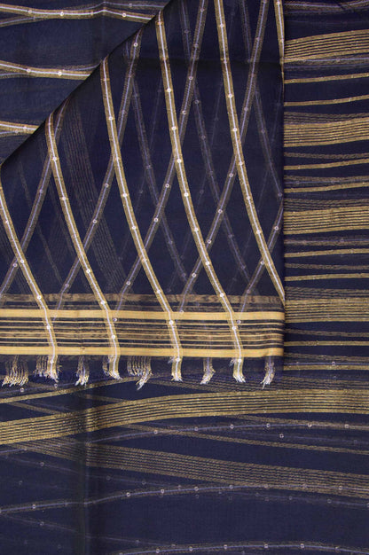 Printed Woven Zari Gold Dupatta - Copper