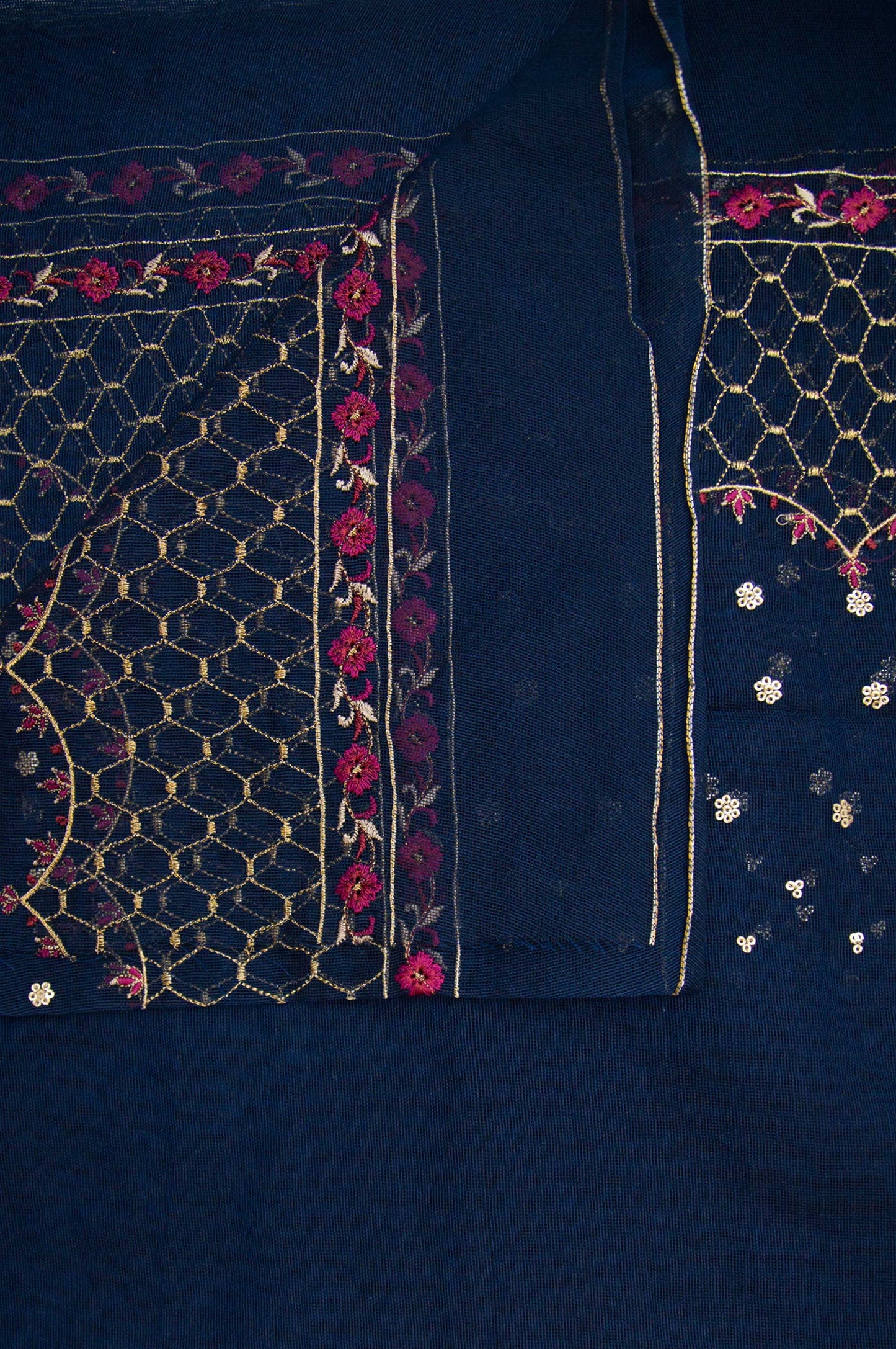 Printed Khaddi Net Dupatta - Blue