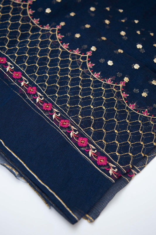 Printed Khaddi Net Dupatta - Blue