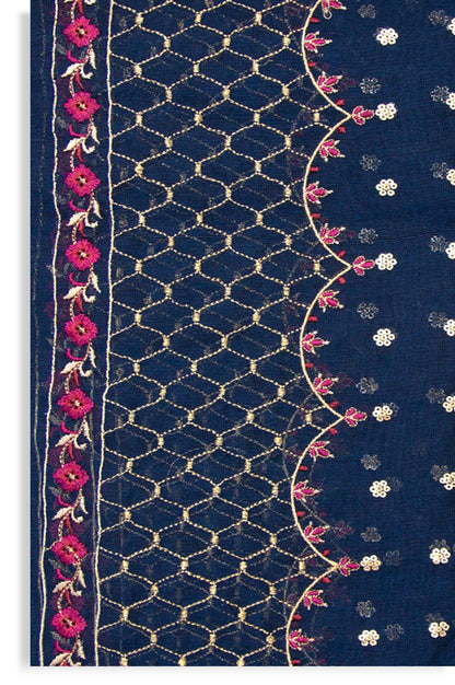 Printed Khaddi Net Dupatta - Blue