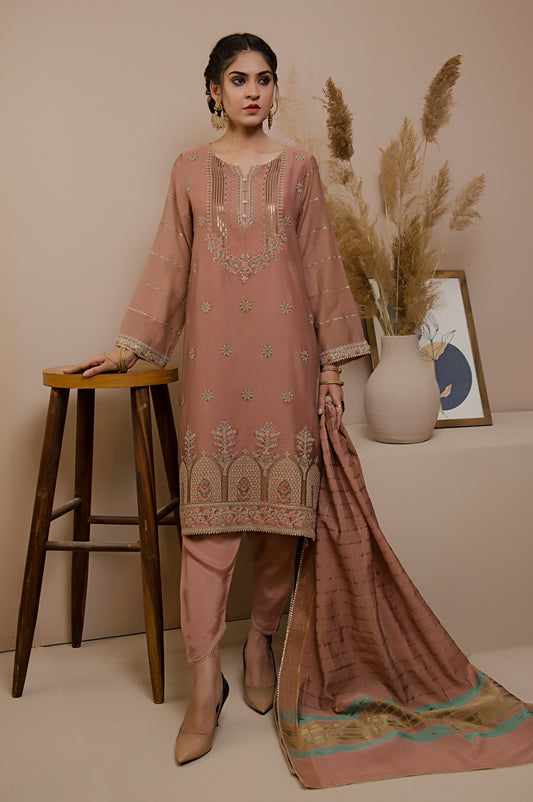 3 Piece Unstitched Khaddi Net Suit with Khaddi Net Jacquard Dupatta