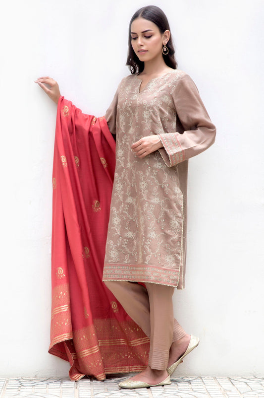 3 Piece Unstitched Suit-Fabric: Cotton Net