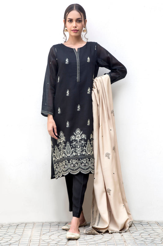 3 Piece Unstitched Suit-Fabric: Cotton Net