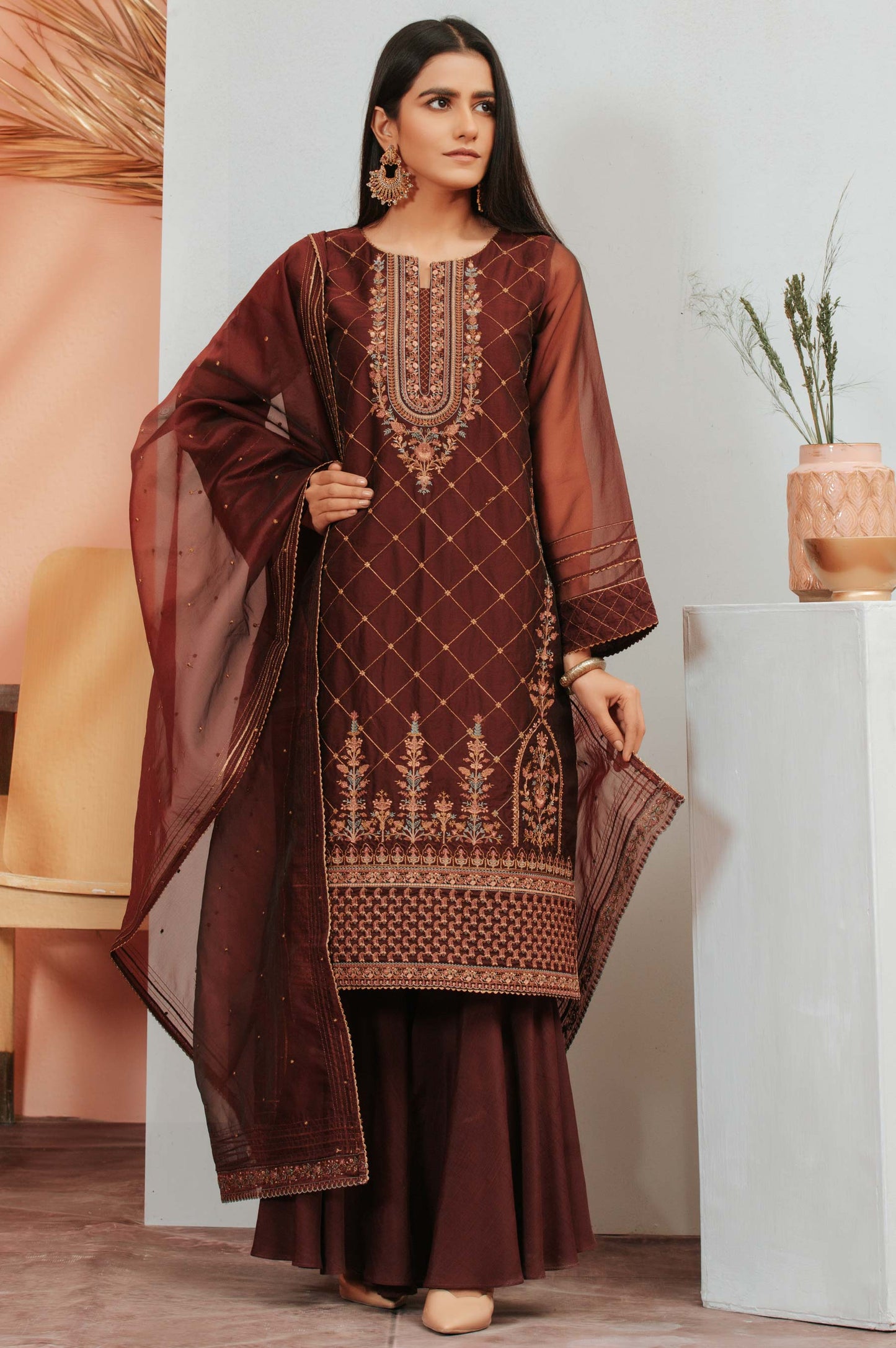 PC Unstitched Suit-Fabric: Organza