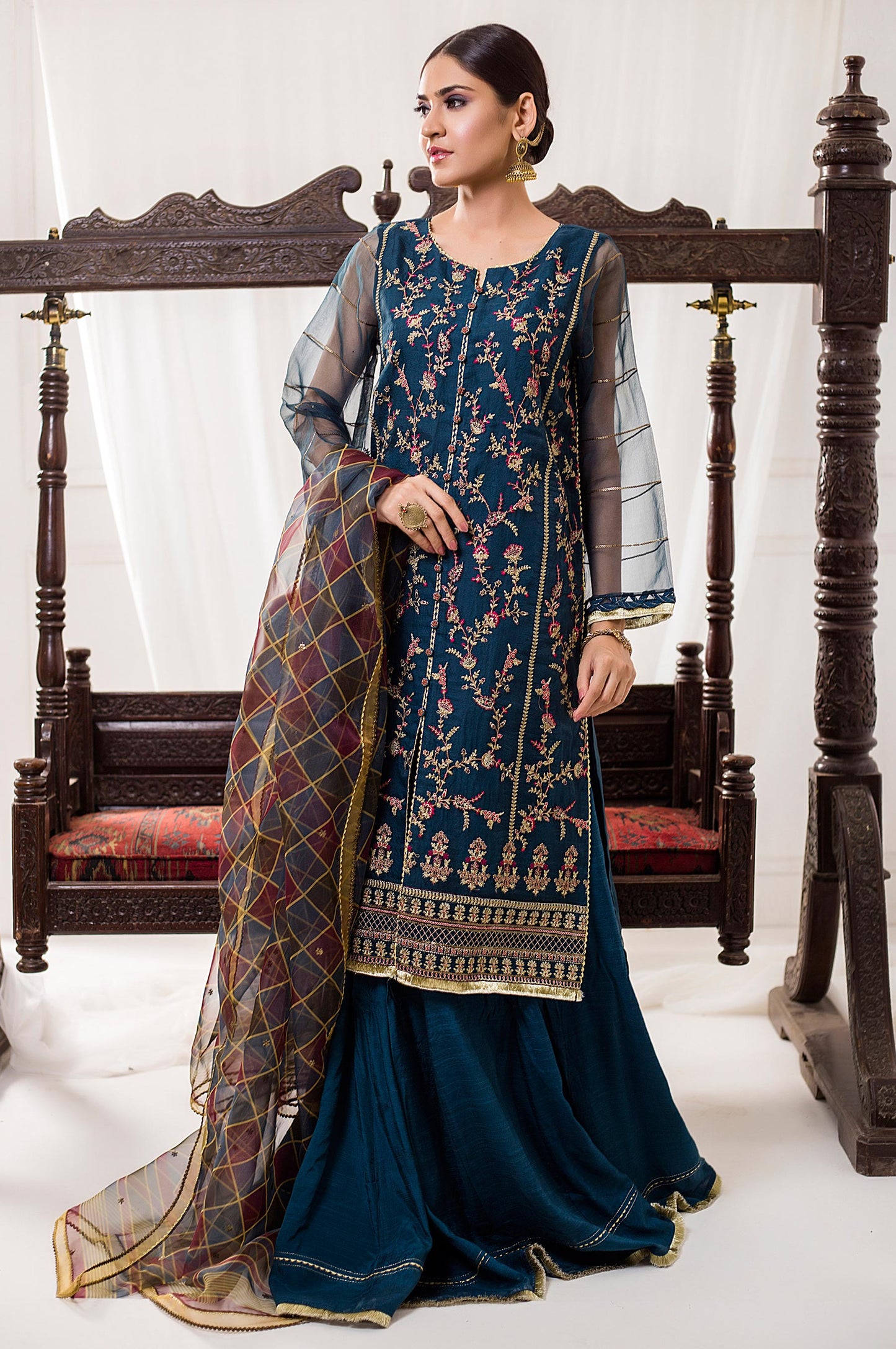 3 Piece Unstitched Embroidered Organza Suit