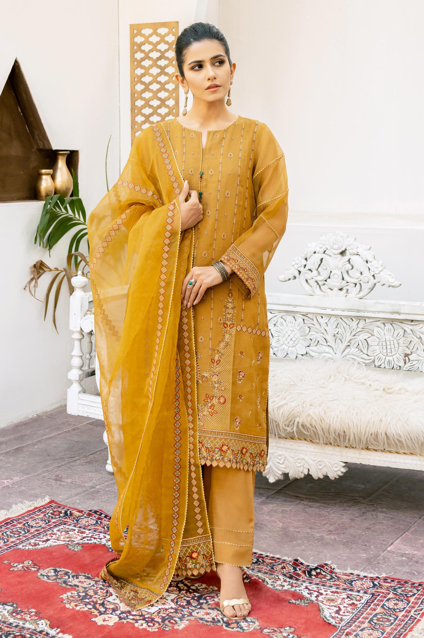 3 Piece Unstitched Embroidered Textured Organza Suit