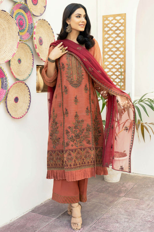 3 Piece Unstitched Embroidered Textured Organza Suit