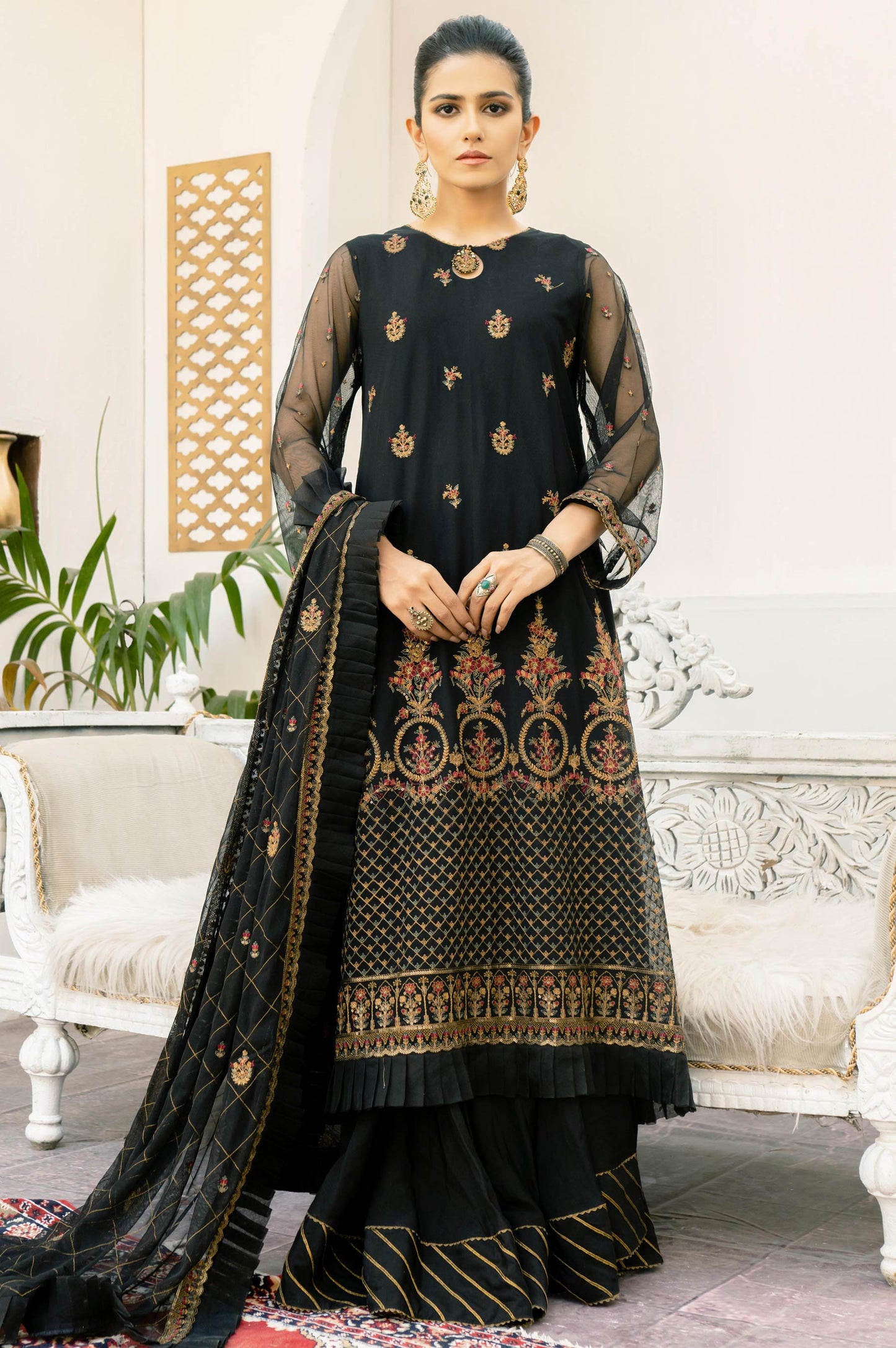 3 Piece Unstitched Embroidered Net Suit