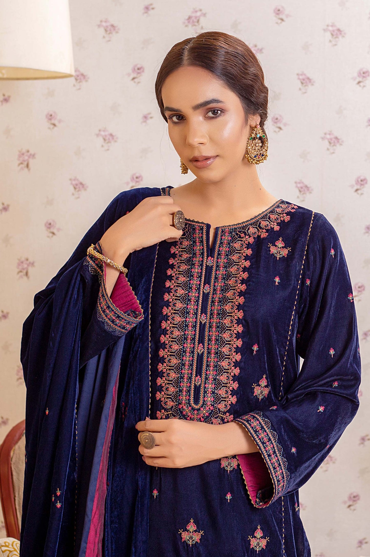 3 Piece Unstitched Embroidered Velvet Suit