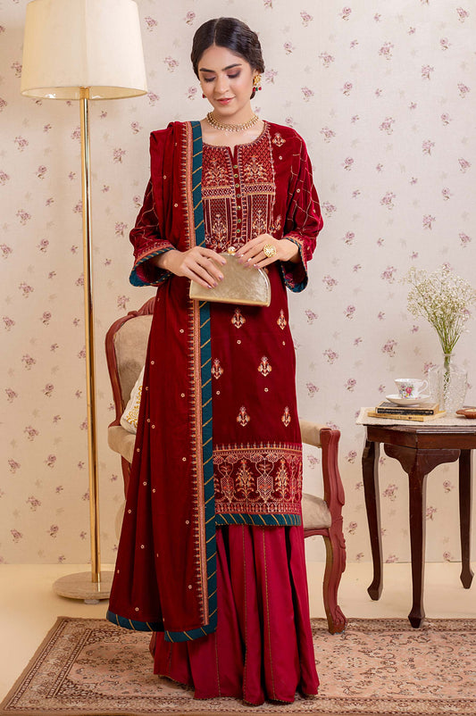 3 Piece Unstitched Embroidered Velvet Suit