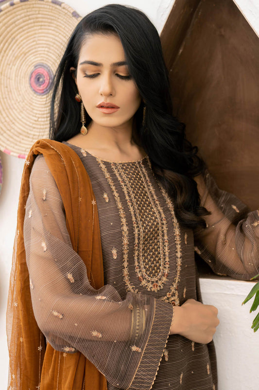 3 Piece Unstitched Embroidered Textured Organza Suit