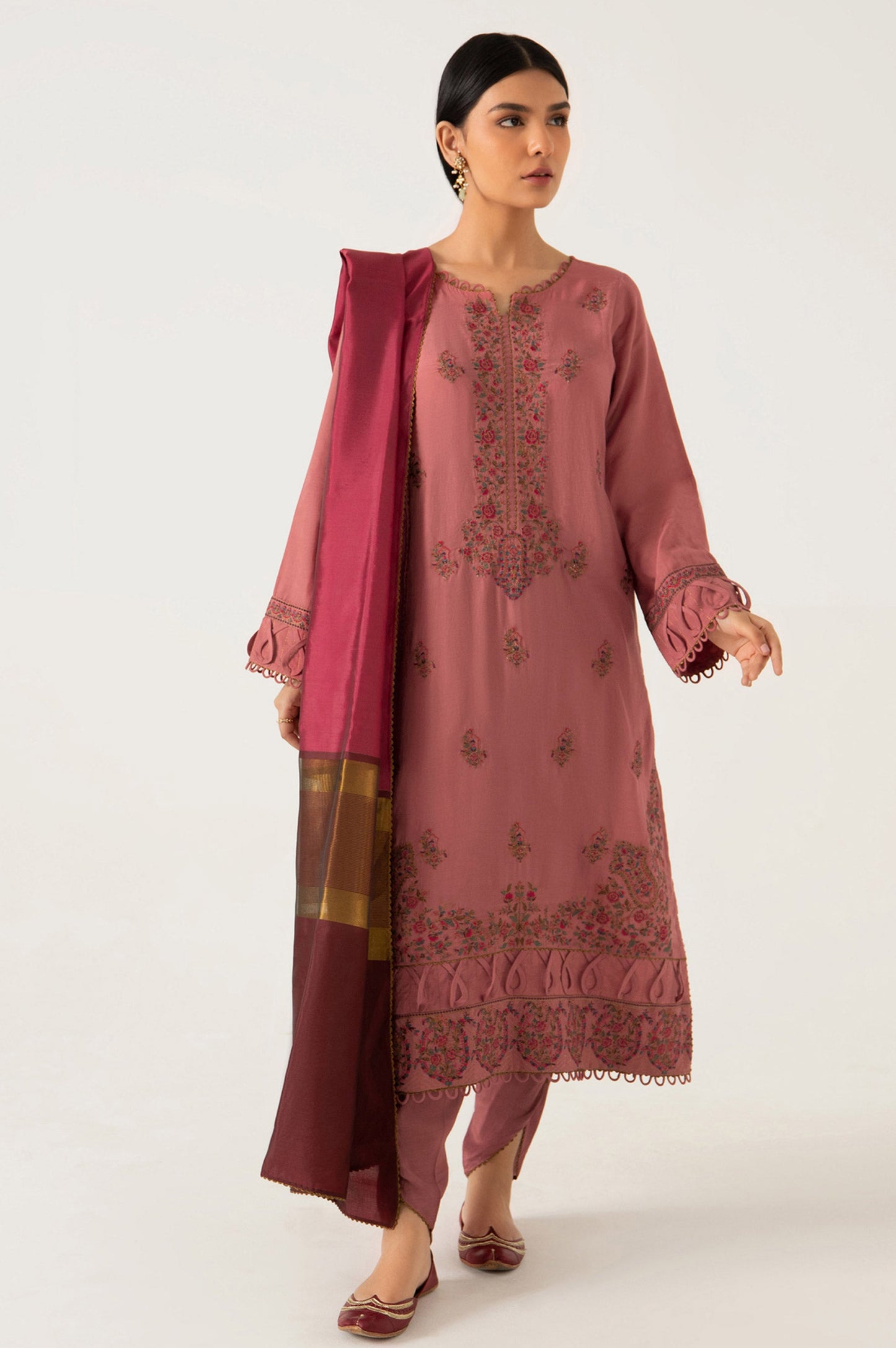 3 Piece Unstitched Embroidered Raw Silk Suit