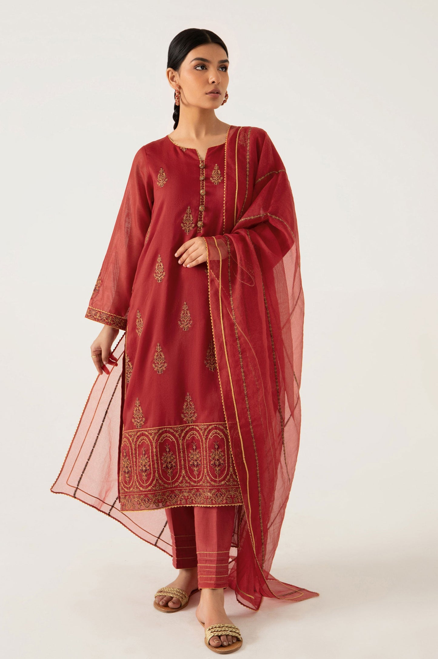 3 piece Unstitched Embroidered Staple Suit