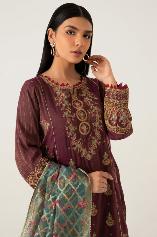 3 Pieces Unstitched Embroidered Staple Suit