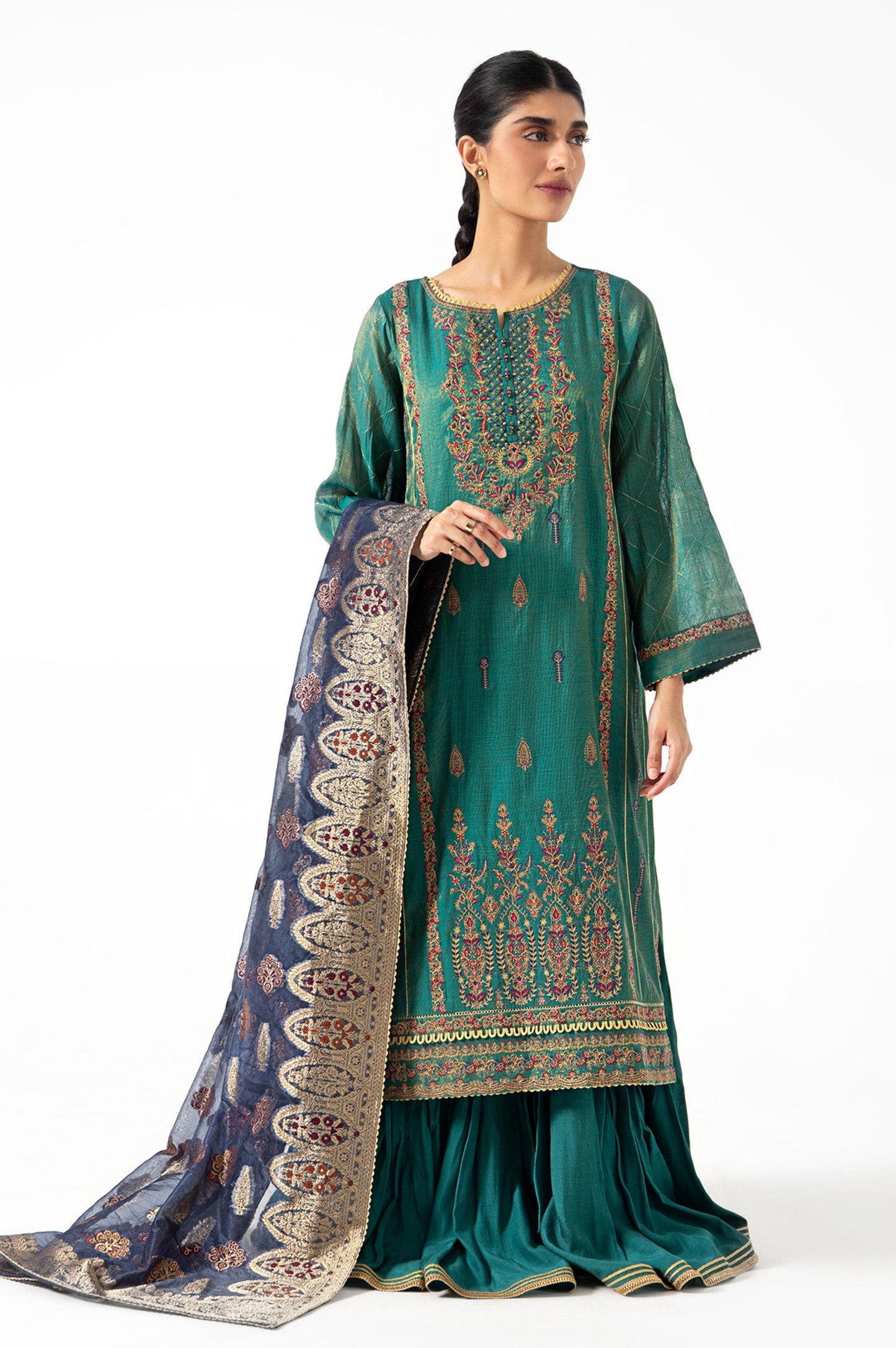 3 piece Unstitched Embroidered Maysuri Suit