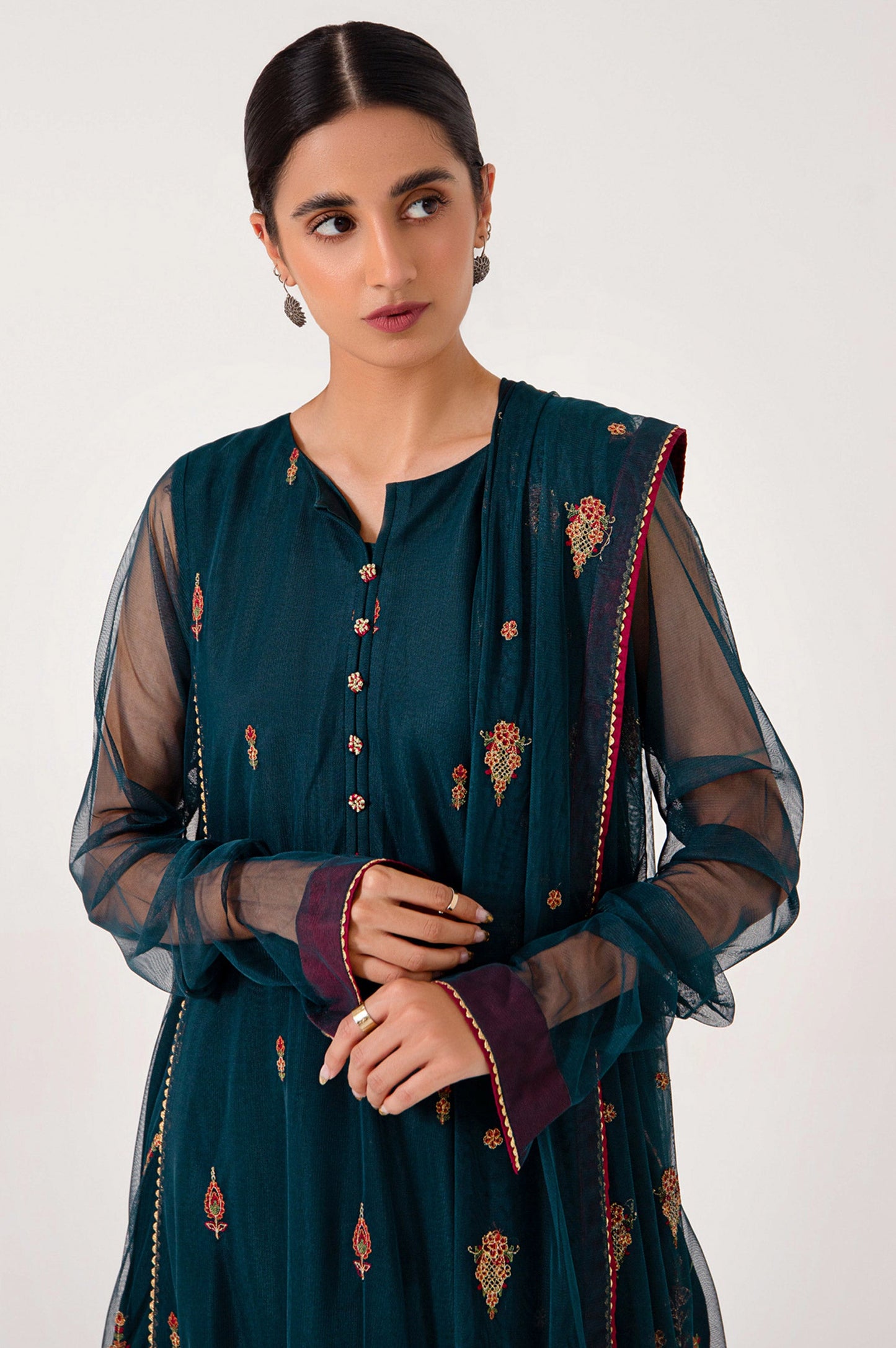 3 piece Unstitched Embroidered Net Suit