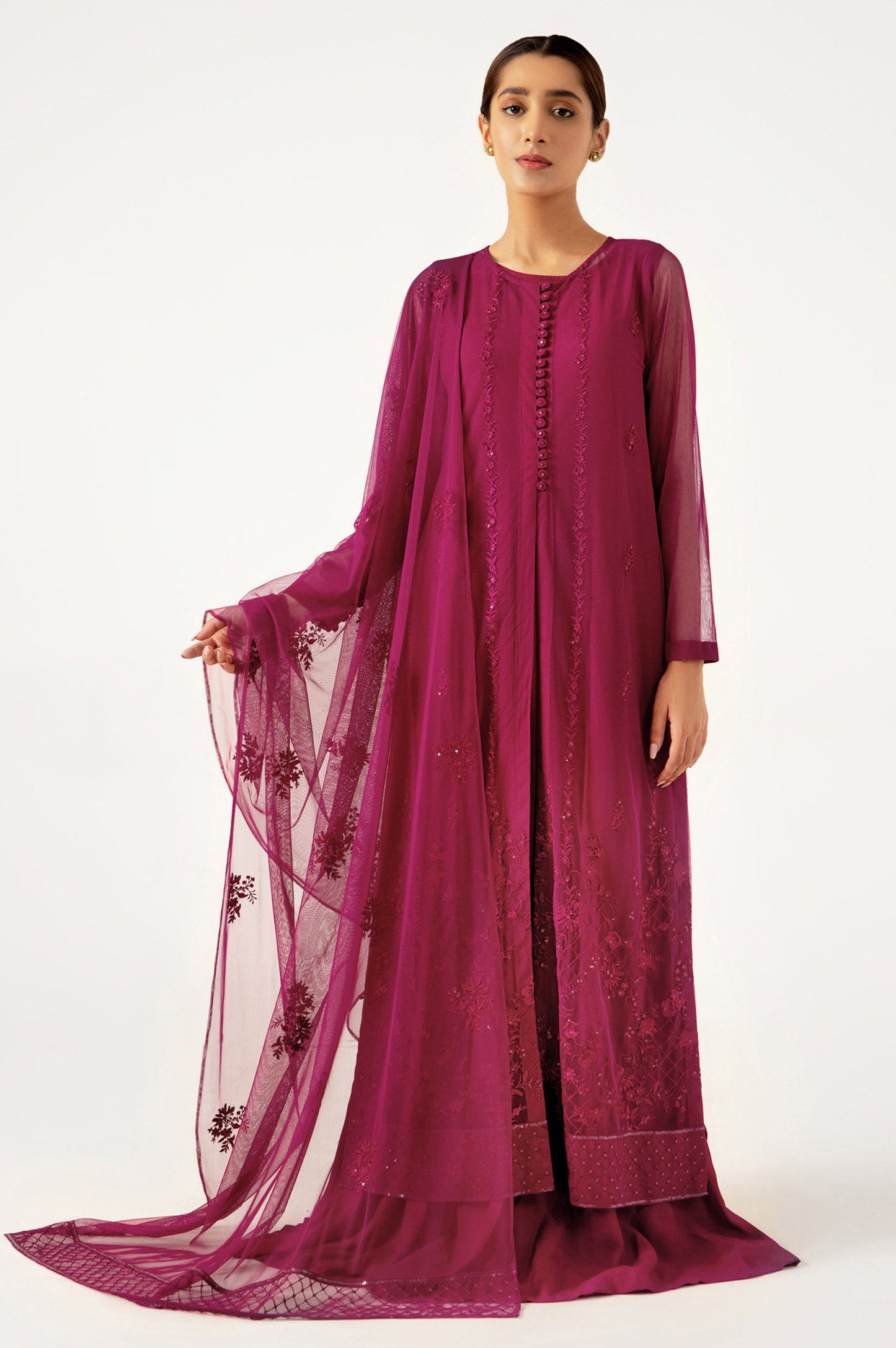 3 Piece Unstitched Embroidered Net Suit