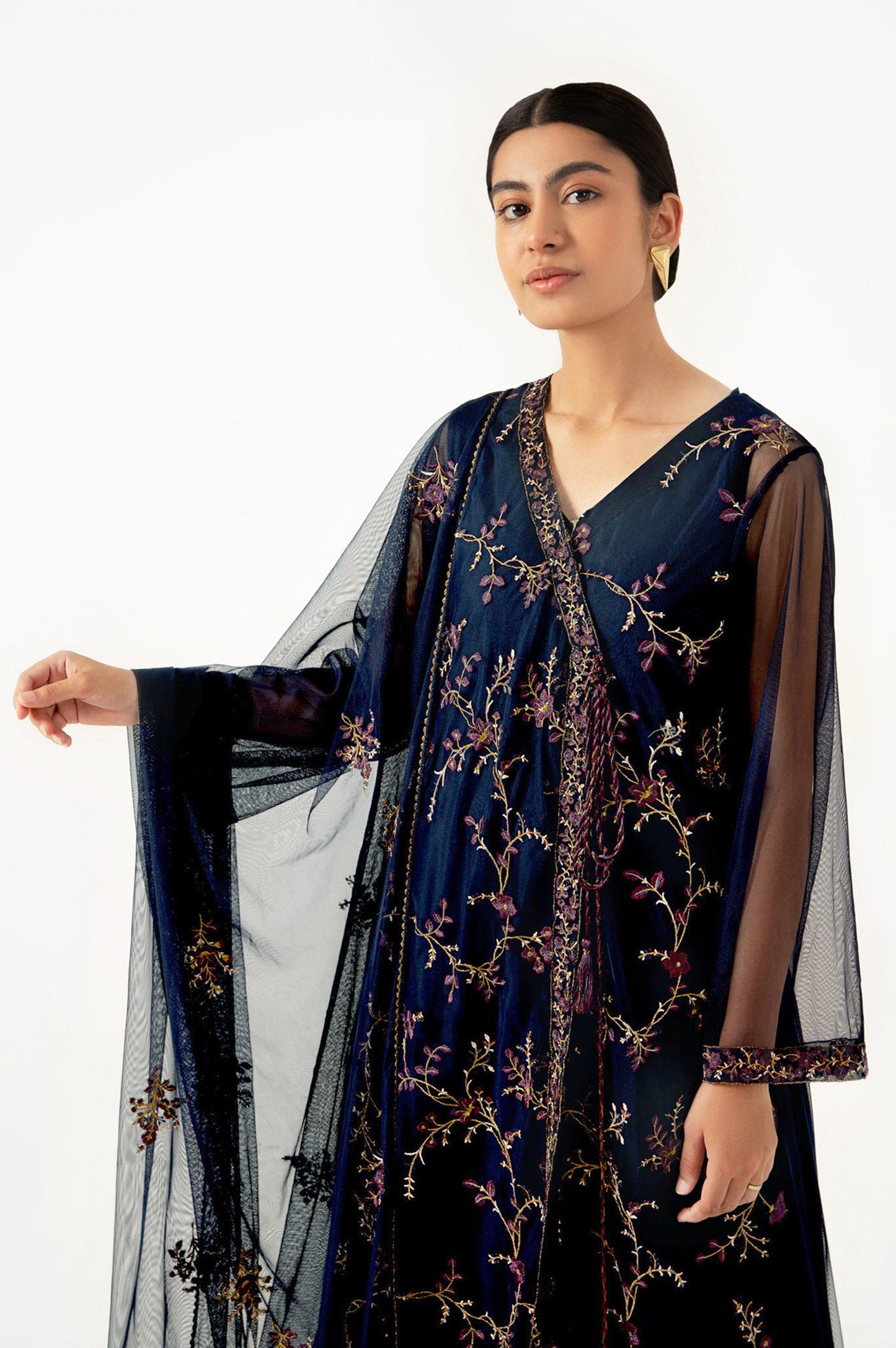 3 Piece Unstitched Embroidered Net Suit