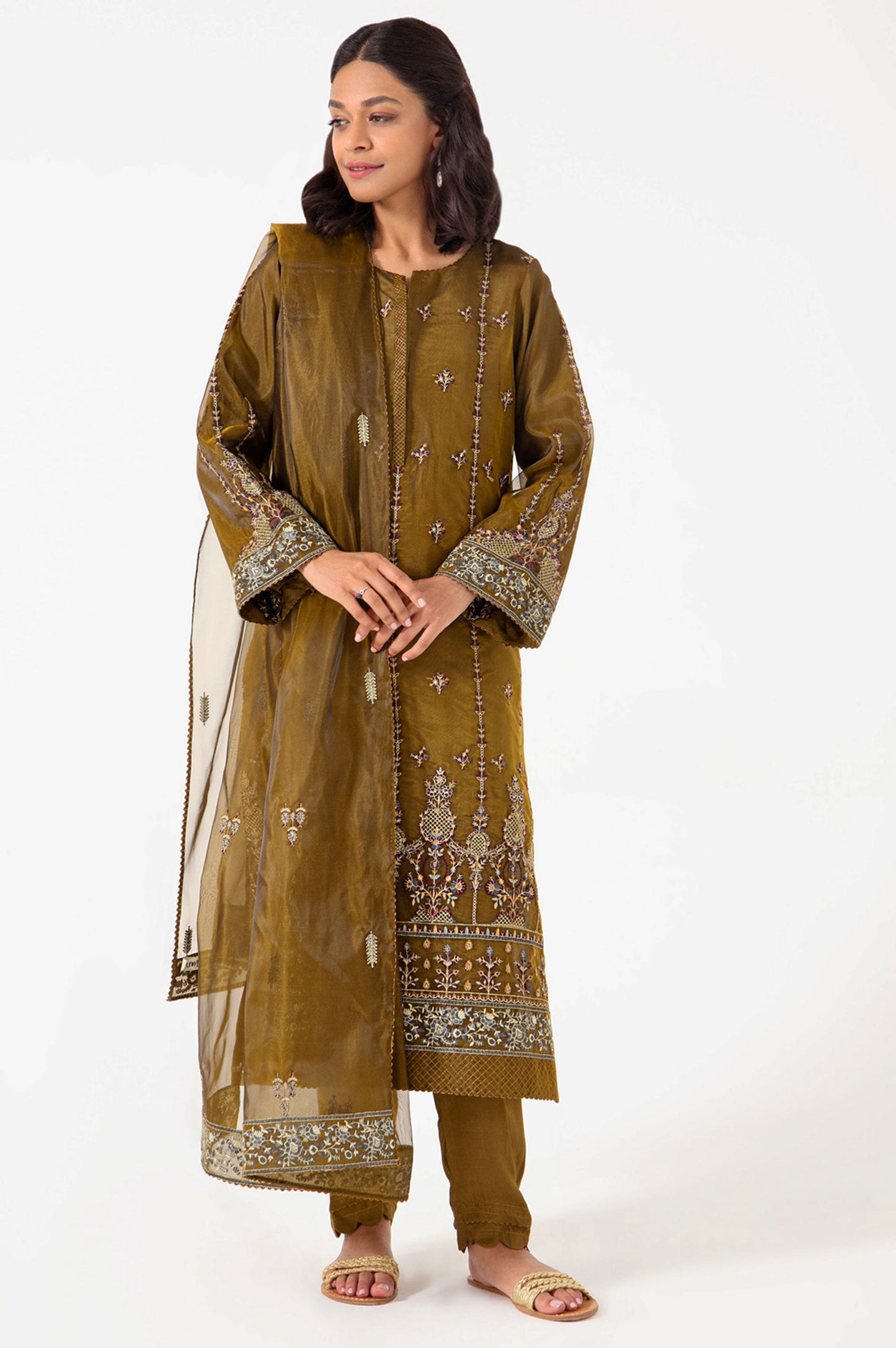 3 piece Unstitched Embroidered Organza Suit