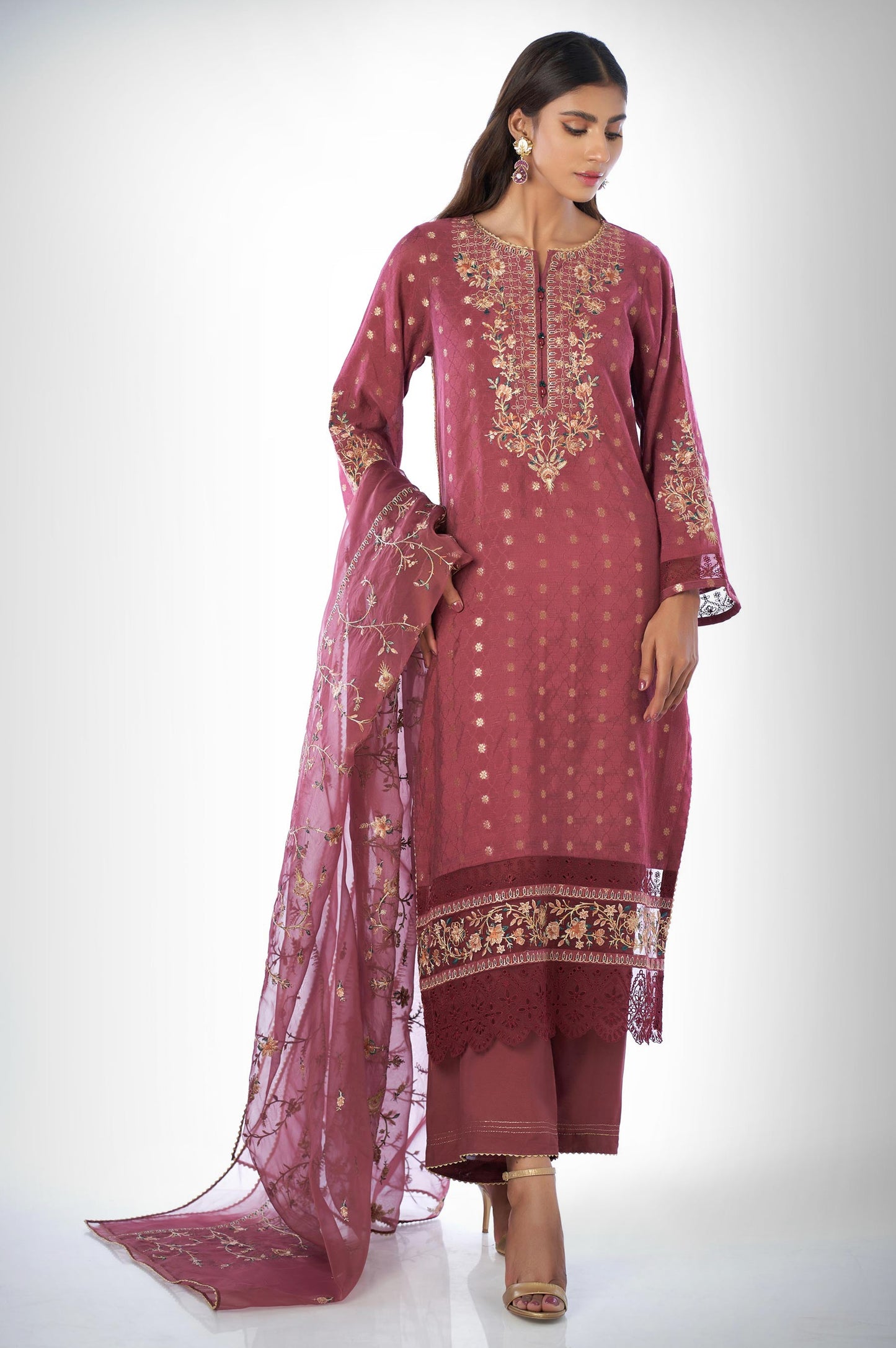 3 piece Unstitched Embroidered Zari Jacquard Suit