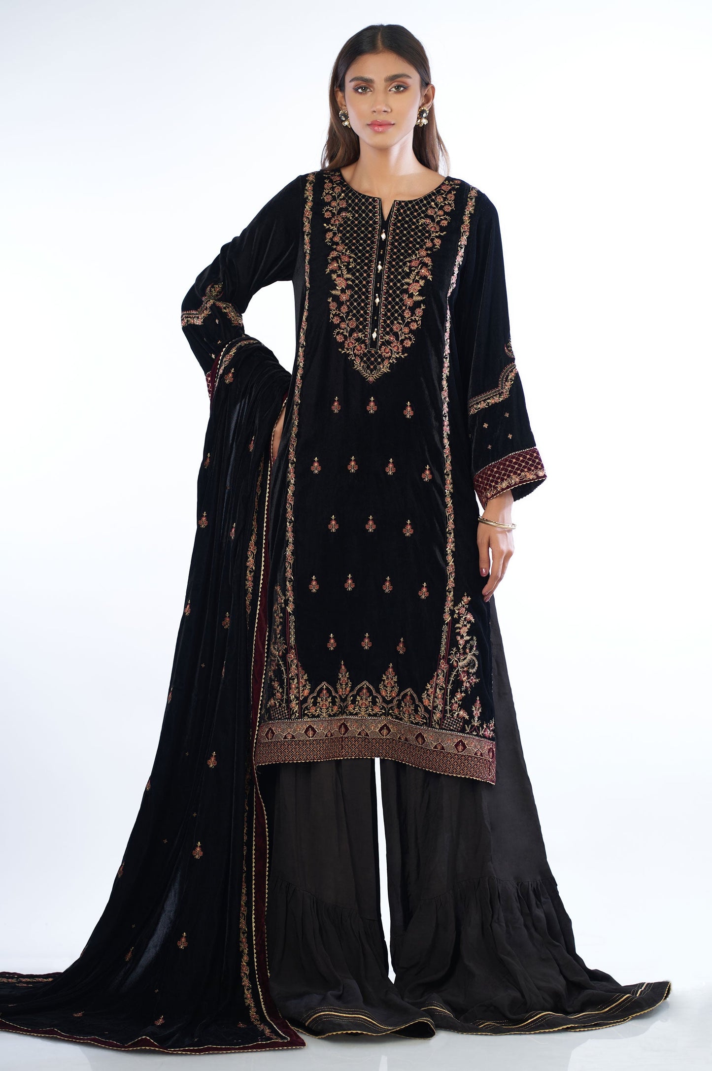 3 piece Unstitched Embroidered velvet Suit