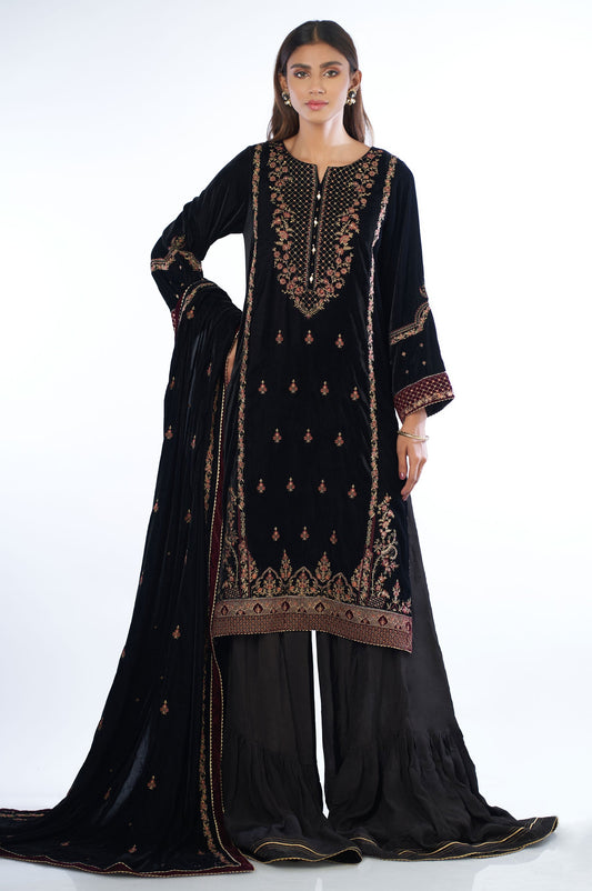 3 piece Unstitched Embroidered velvet Suit