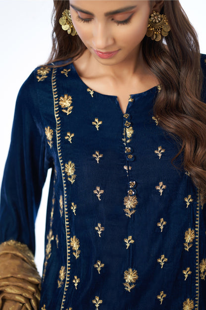 3 piece Unstitched Embroidered velvet Suit