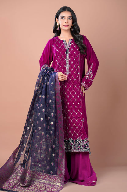 3 Pieces Unstitched Embroidered Velvet Suit