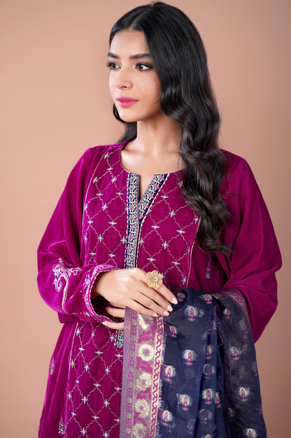 3 Pieces Unstitched Embroidered Velvet Suit