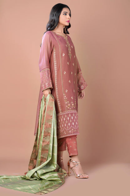 3 Piece Unstitched Embroidered Khaadi Net Suit