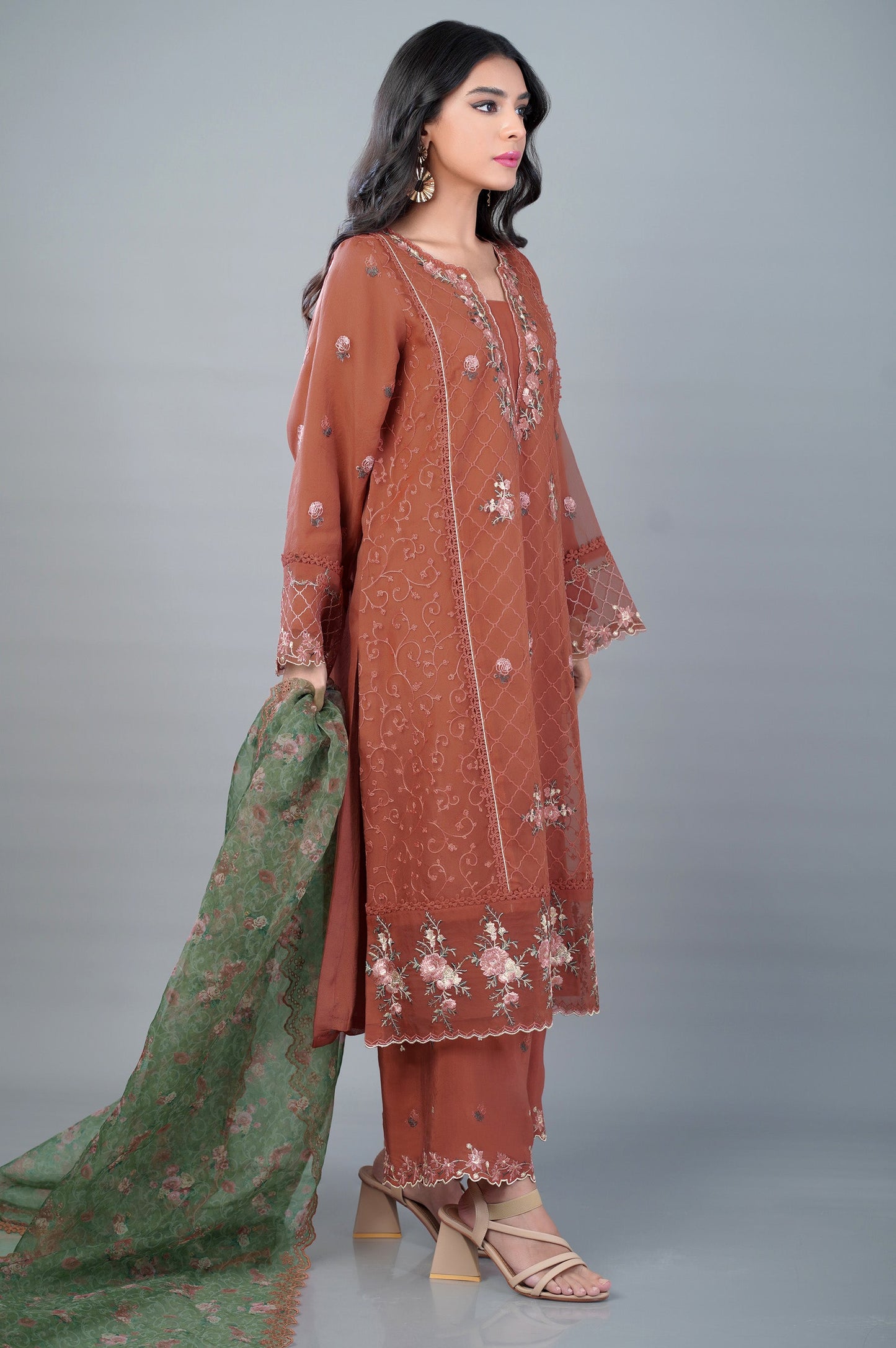 3 Piece Unstitched Embroidered Organza Suit