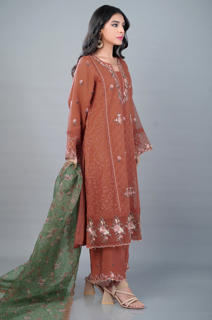 3 Piece Unstitched Embroidered Organza Suit