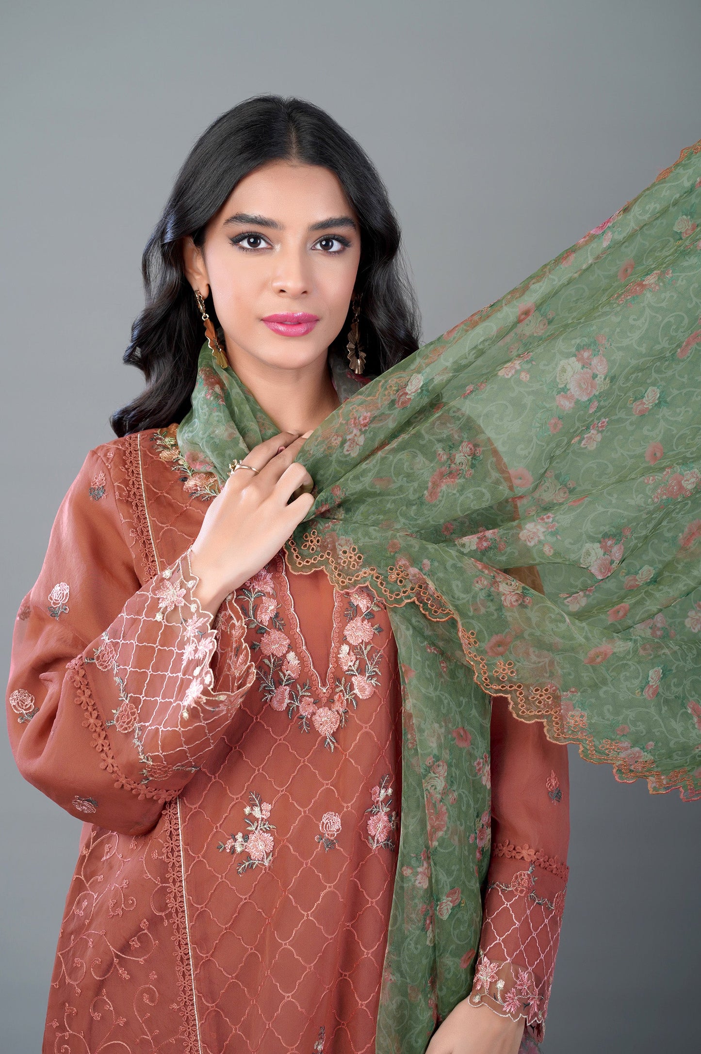 3 Piece Unstitched Embroidered Organza Suit