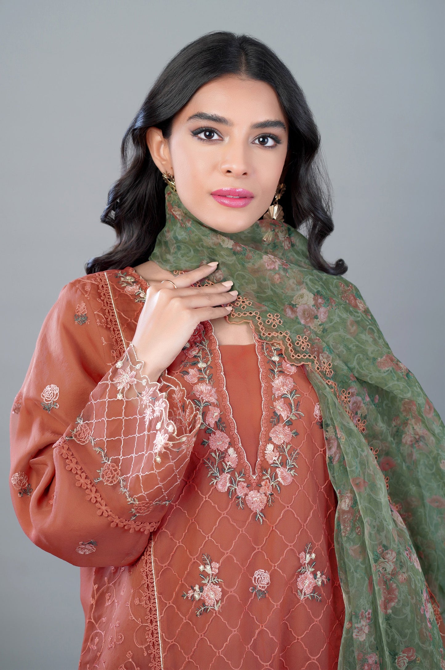 3 Piece Unstitched Embroidered Organza Suit