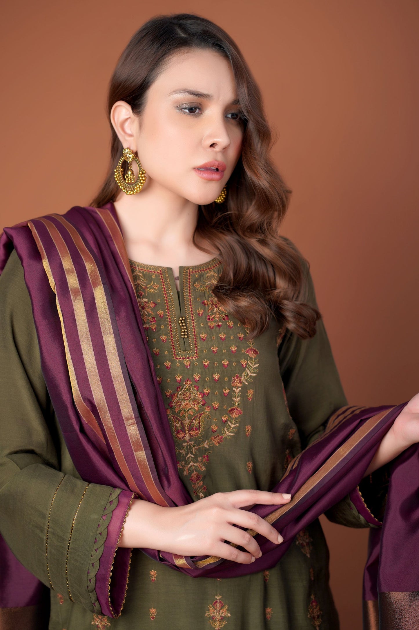 3 Piece Unstitched Embroidered Raw Silk Suit