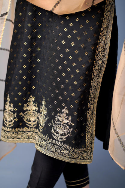 3 Piece Unstitched Embroidered Zari Jacquard Suit