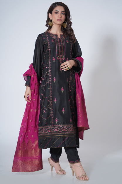3 Piece Unstitched Embroidered Cotton Net Suit