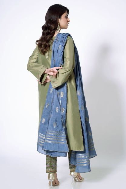 3 Piece Unstitched Embroidered Cotton Net Suit