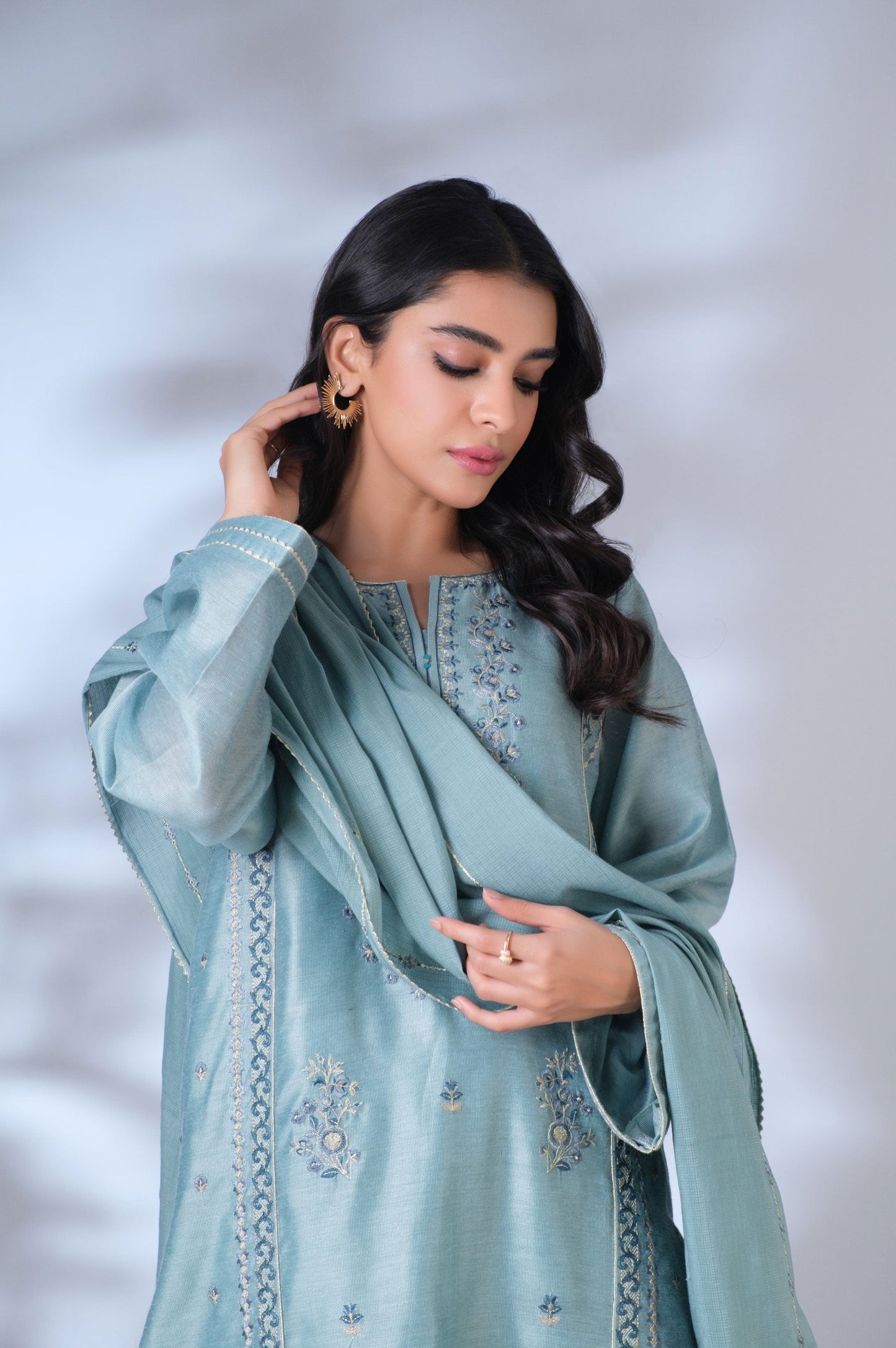 Unstitched 3 Piece Embroidered Cotton Net Suit