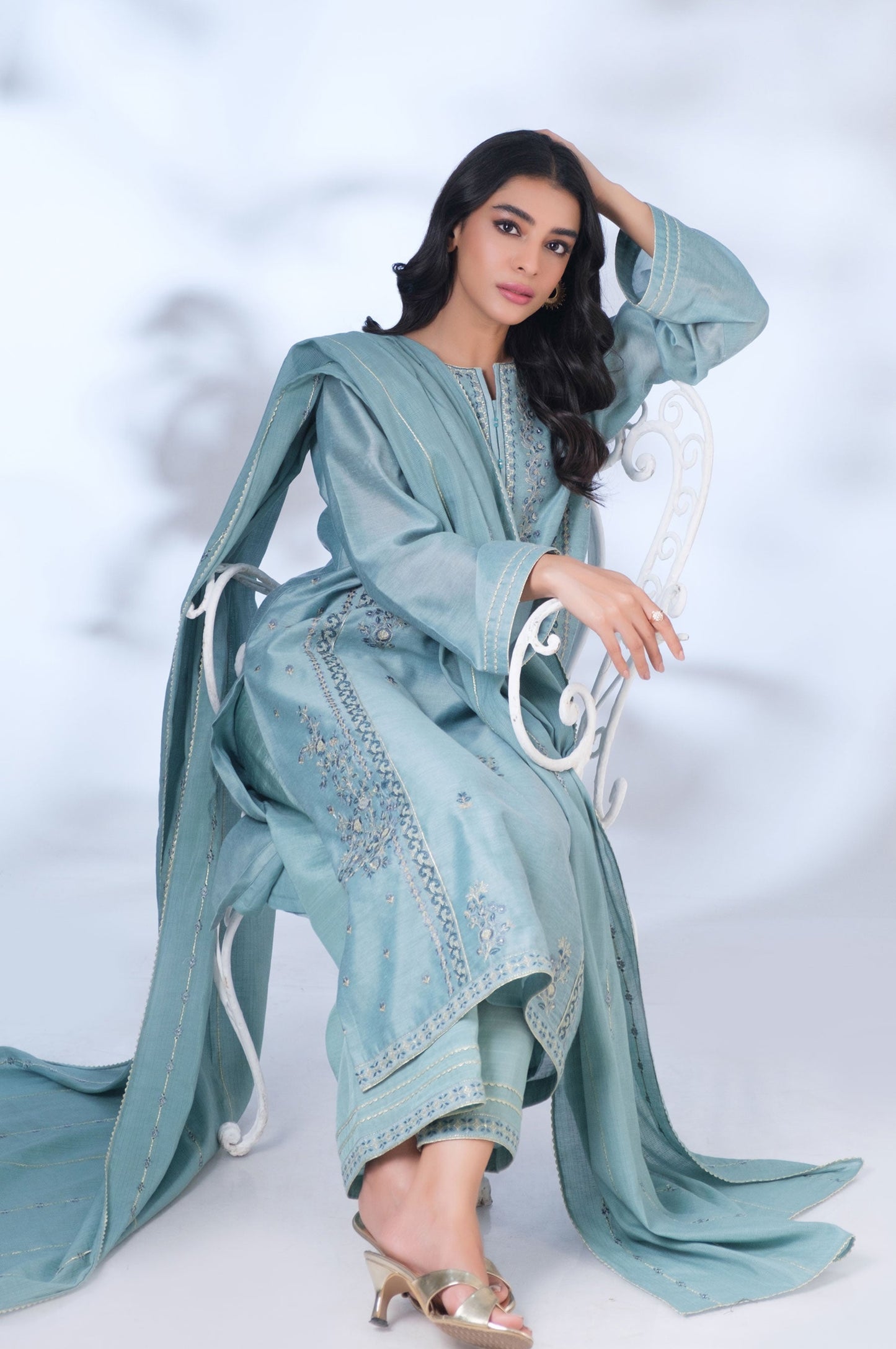 Unstitched 3 Piece Embroidered Cotton Net Suit