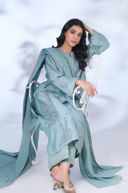 Unstitched 3 Piece Embroidered Cotton Net Suit