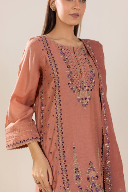 3 Piece Unstitched Embroidered Cotton Net Suit
