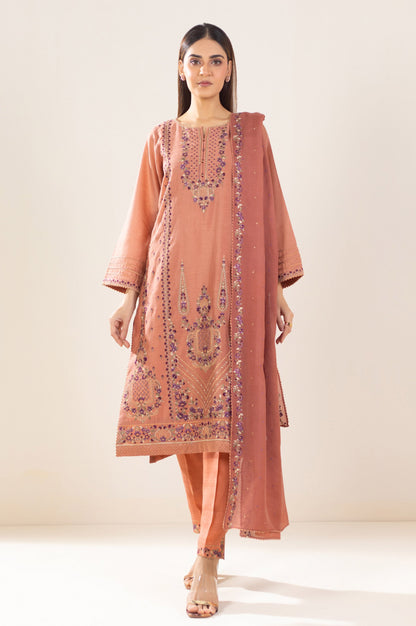 3 Piece Unstitched Embroidered Cotton Net Suit